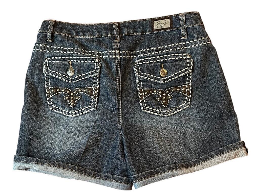 EARL JEAN Women's Embellished Jean Shorts Sz 12 Beaded Western Denim